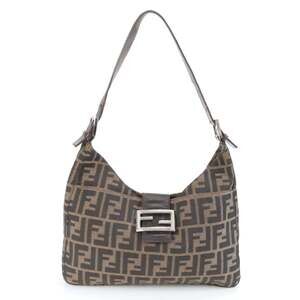 FENDI Brown Leather Zucca Shoulder Bag